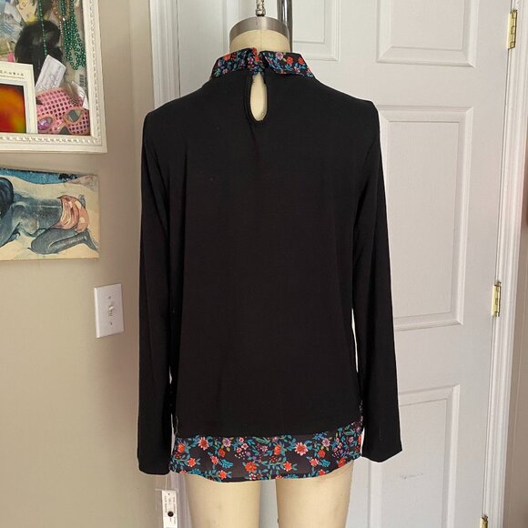 ZAC & RACHEL Black FLORAL Collared Layered look BLACK Blouse Shirt *SMALL* - Picture 5 of 7
